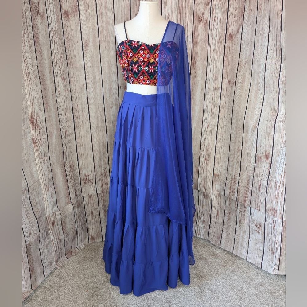 Beautiful traditional Royal Blue Tiered Lehenga Choli Set.